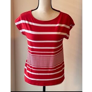 Lauren Ralph Lauren Stripe‎ Tee Womens M Red White Cap Sleeve Coastal Preppy